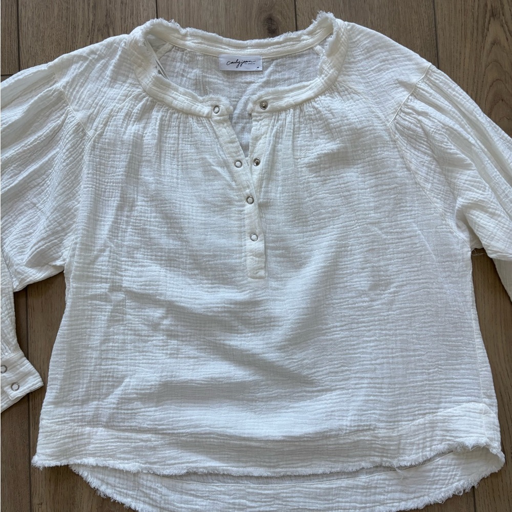 Carly Jean White Button-Up Women Top